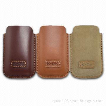 Mobile Phone Cases with Magnetic Button, Made of Genuine Leather or PU Material